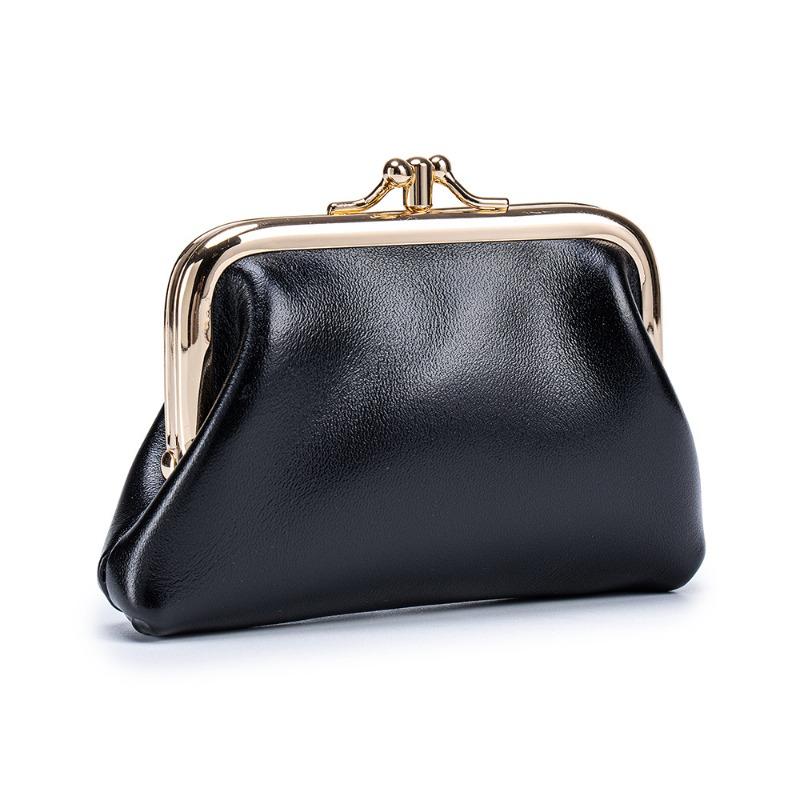 

Genuine leather retro double clip change bag, small first layer oil wax leather coin storage bag, fashionable red envelope and gold bag. чёрный