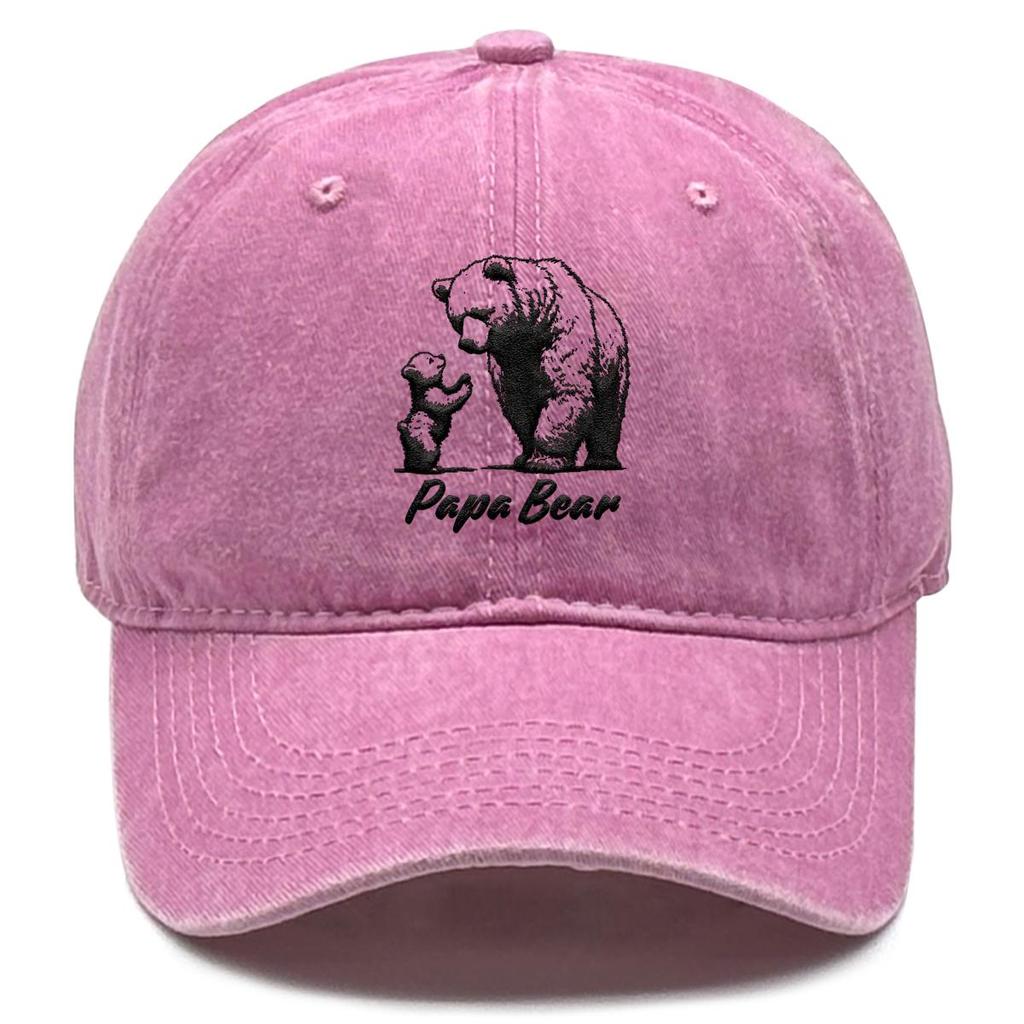 Papa Bear" Black Bear Print Adjustable Baseball Cap, Father's Day Man's Cap Slouchy Stylish Solid Color Trendy Snapback Baseball Hat