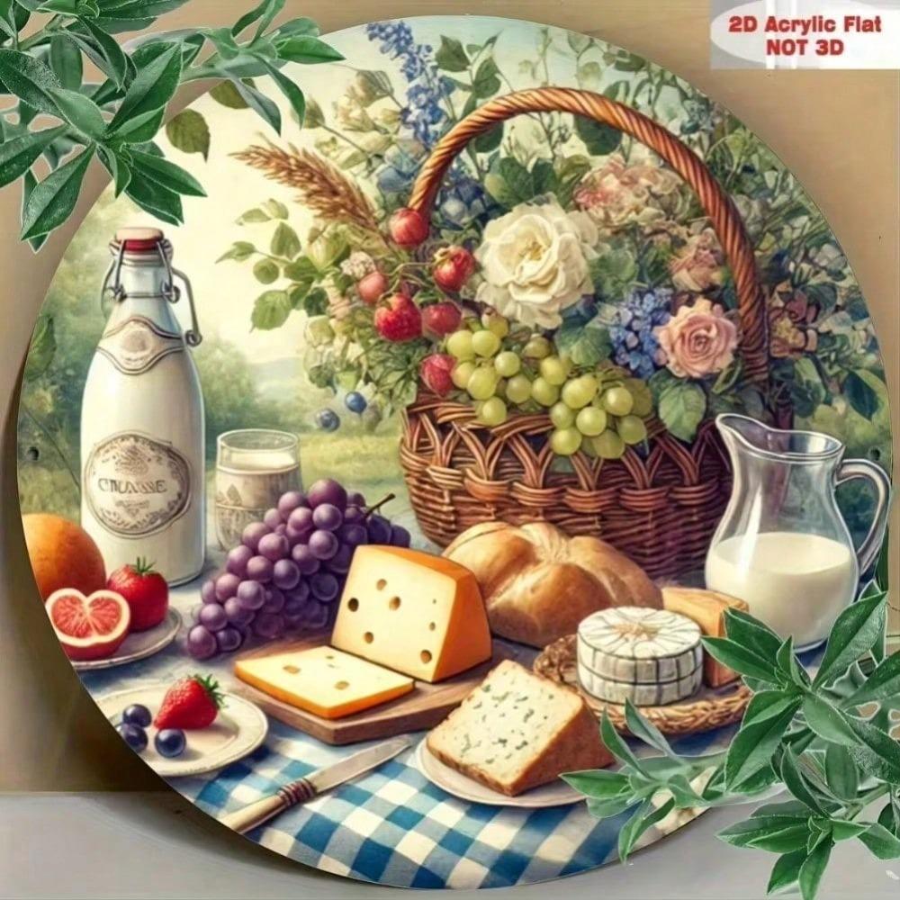 1PC Tin Sign Food Wine Basket Poster Metal Painting Wall Art Home Decor