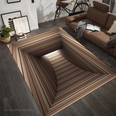 3D Illusion Vortex Rug Hypnotic Brown Tunnel Carpet with Infinite Depth Effect A Striking Optical Art Floor Modern Living Room