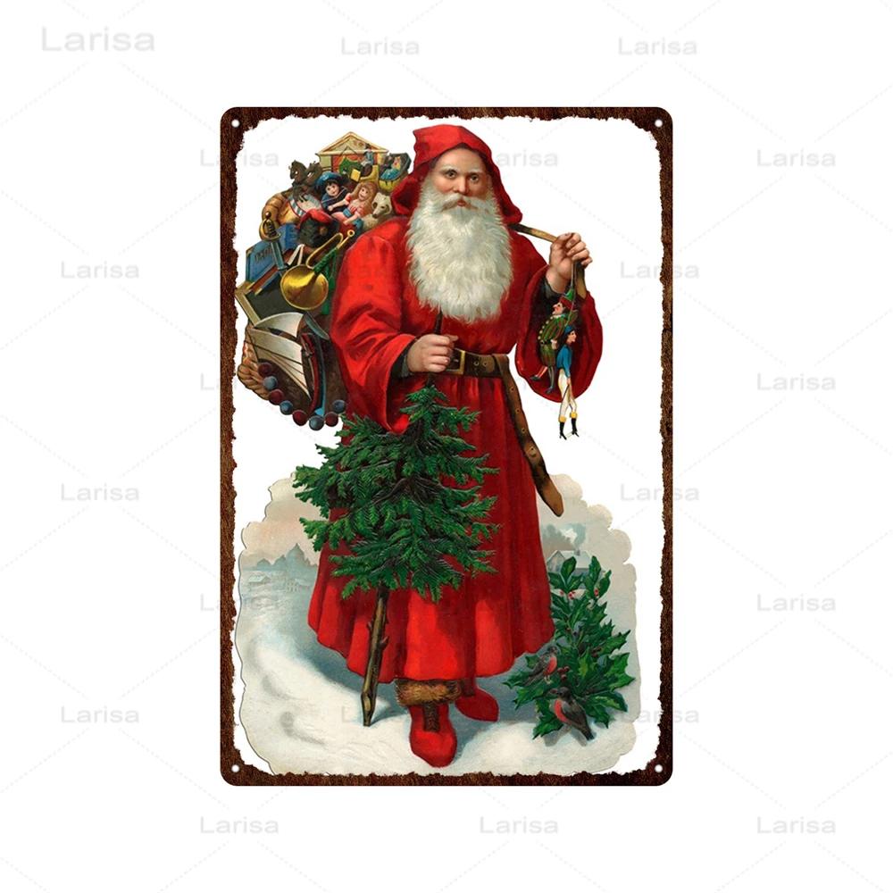 Festival Christmas Santa Claus Tin Sign Vintage Metal Poster Snowman Kitchen Home Bedroom Wall Art Decor Tinplate Signs Plaques