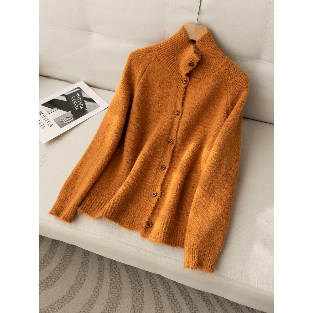 DIMANAF 2025 Sweaters Buttons Turtleneck Cardigan Autumn Solid Women Knitting Loose