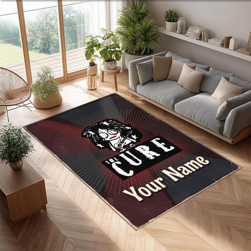 The Cure Crystal Velvet Rug, Custom Name Text Personalized Non‑Slip Floor Mat for Home Decor Gift