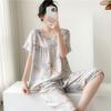 New cotton and silk pajamas women's summer thin two-piece set short-sleeved rayon cotton silk cute loose large size loungewear