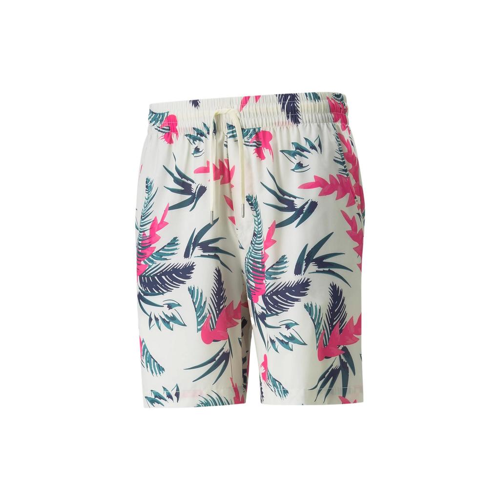 Puma X Duvin Collaboration Plant Floral Print Lace-Up Straight Leg Shorts Men shorts White 534085-01