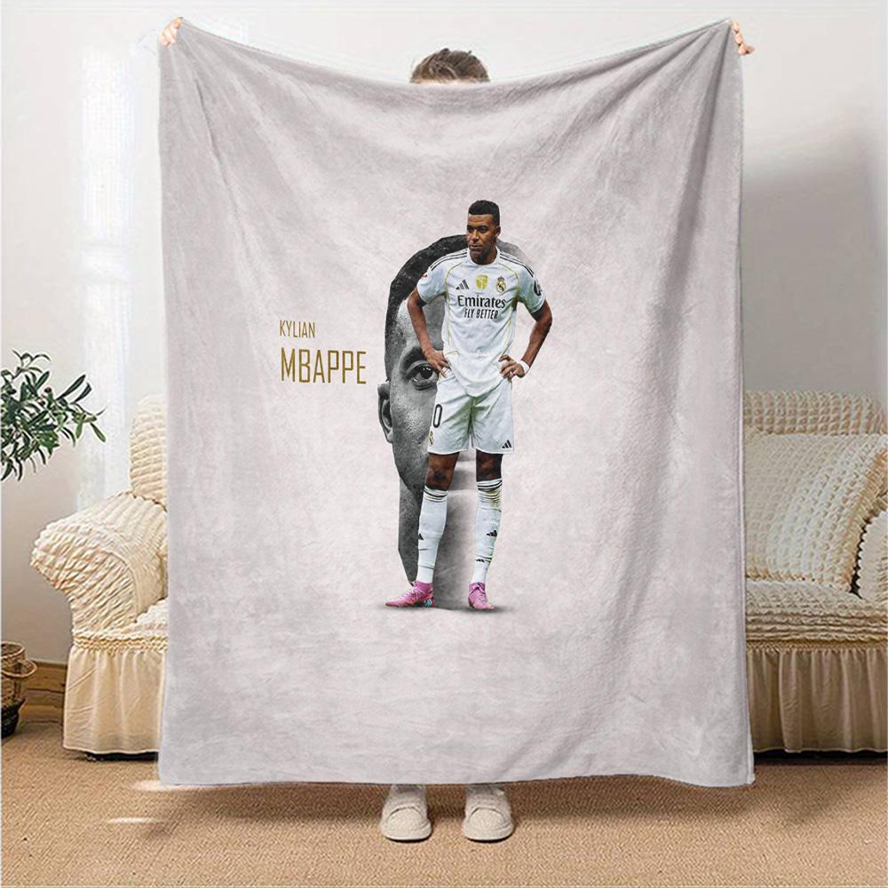 Star Player Kylian Mbappé Blanket Durable Comfort Perfect for Chair Picnics Office for All Occasions Playful Design