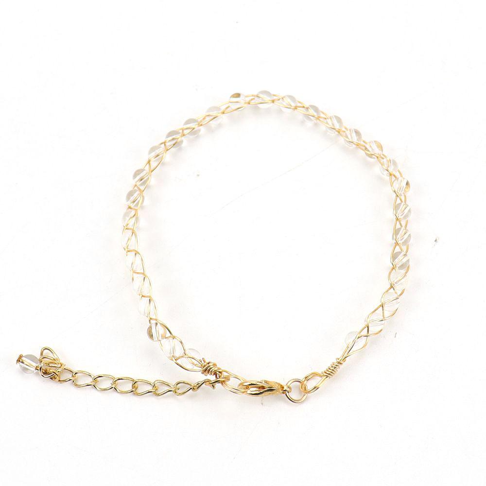 Personalized Handmade Gold Wrapped Agate Bead Crystal Bracelet Women'S Adjustable B75