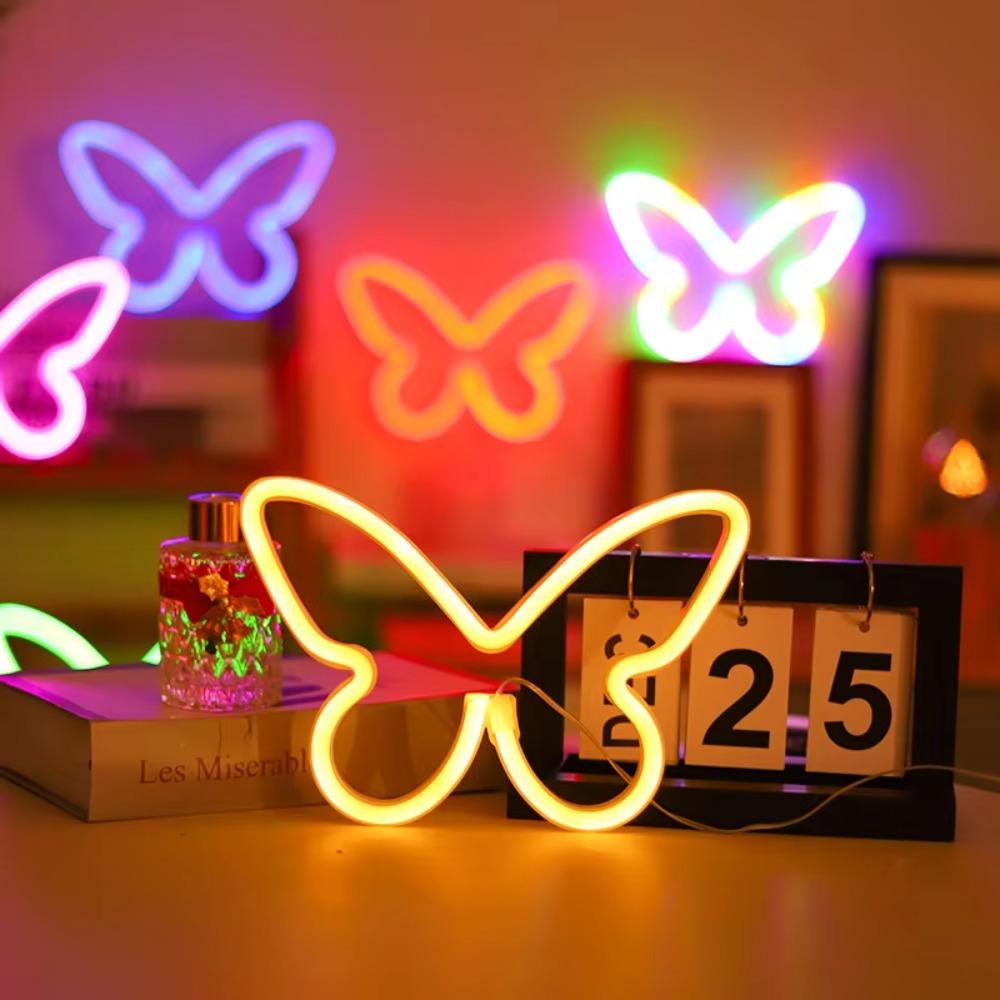 Butterfly LED Neon Sign Light, Battery Operated Novelty Neon Mini Night Light Room Birthday Home Wall Decoration Atmosphere