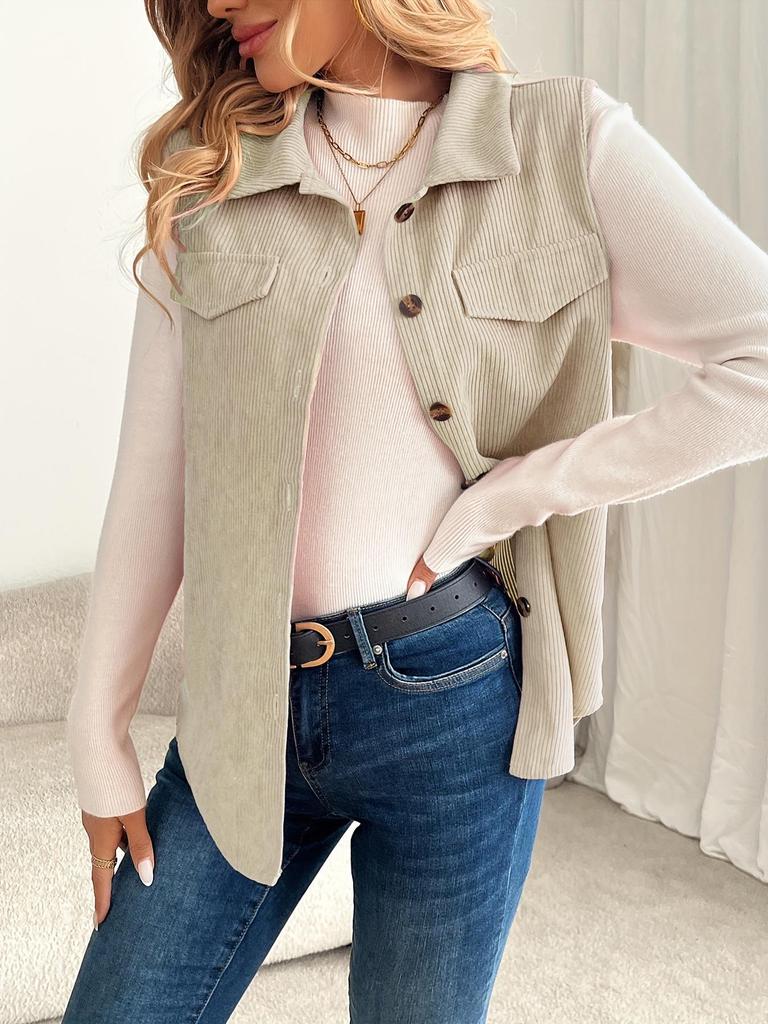 Women's Casual Lapel Solid Color Single-Breasted Vest for Commuting Fashion