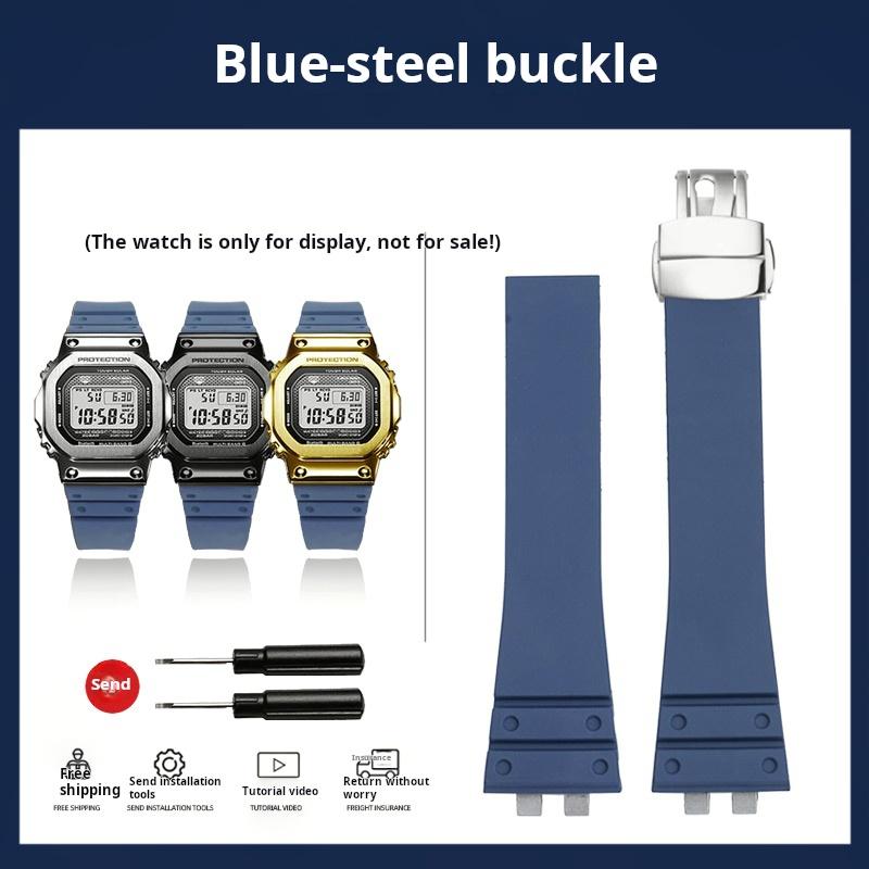 

For G-shock CASIO gmw b5000 watch strap 3459 small squares gmw-b5000 Fluoro rubber men watchband Can cut short Replace bracelet For GMW-B5000