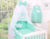 Large Mosquito Net for a Baby Cot Made of White Chiffon with Hearts and a Bow - Mint
