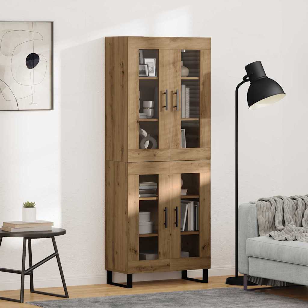 Highboard 2 pcs Artisan Oak Engineered Wood and Glass