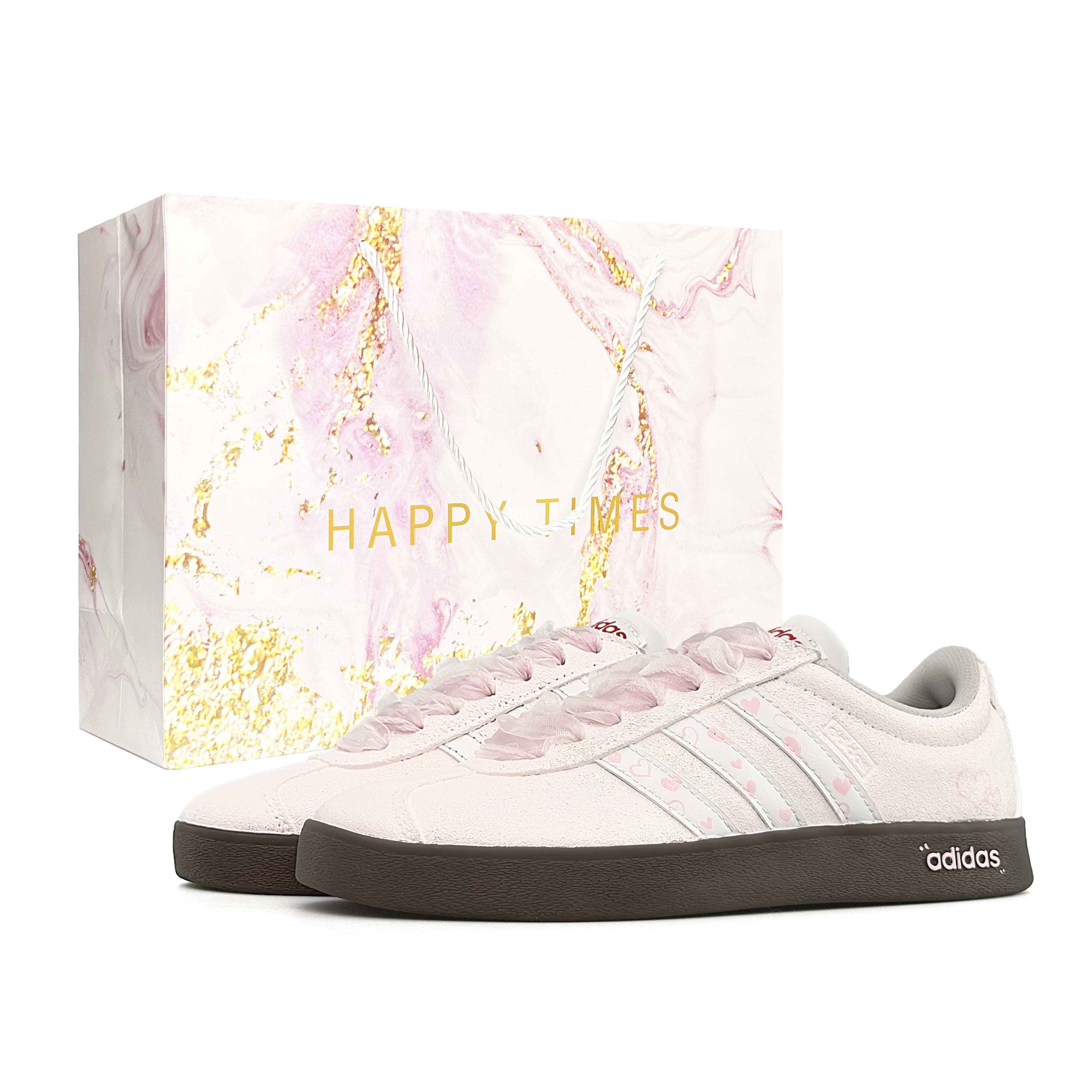 

Adidas VL COURT 2.0 Peach Blossom Special Shopping Bag Lightweight Low top Skateboard Shoes Unisex White Pink JS3003(Team920-BOX) 41⅓