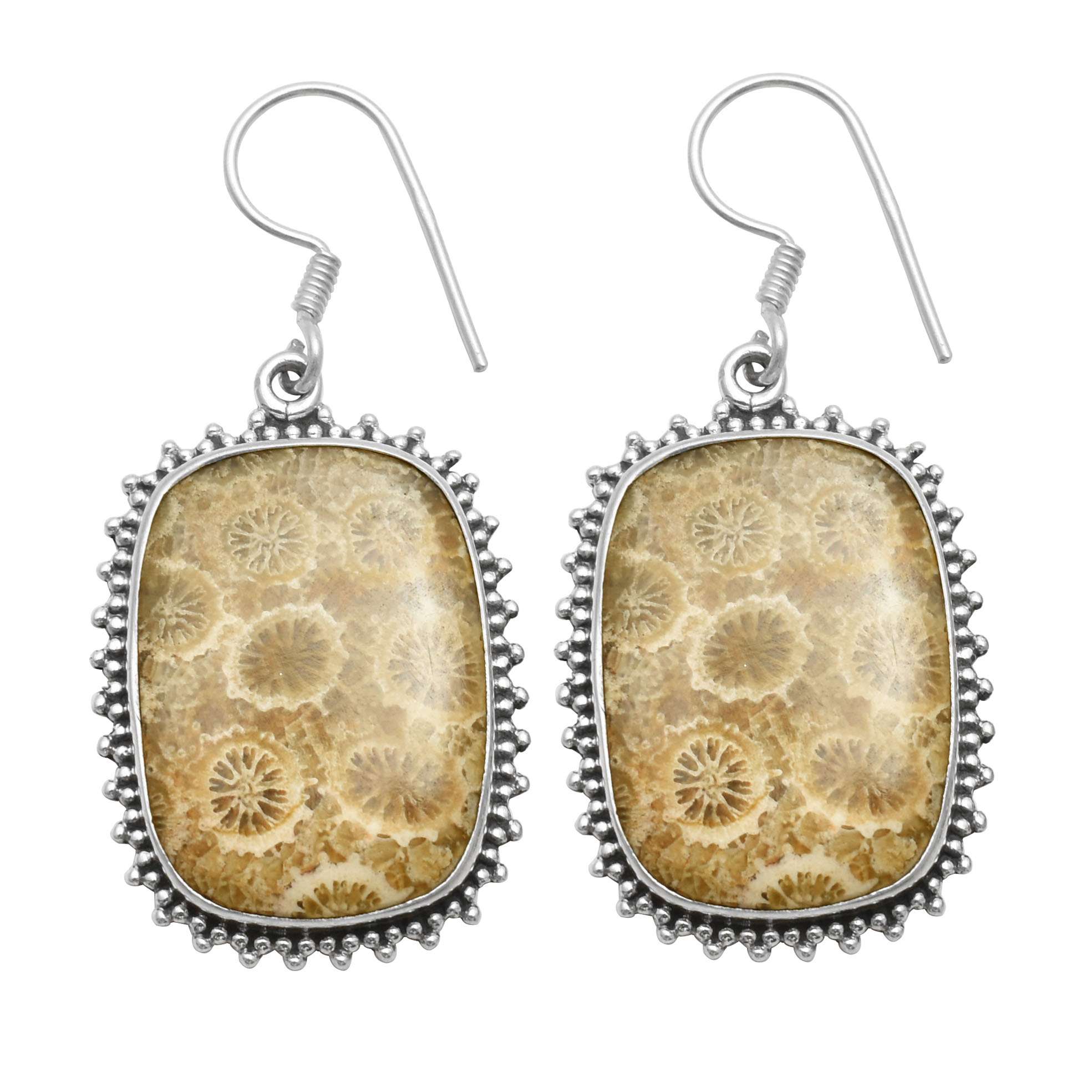 

Серьги с ископаемым кораллом и драгоценным камнем, твердые серьги из стерлингового серебра 925 пробы, серьги ручной работы, ювелирные изделия, подарок для женщин и девочек, E-3365