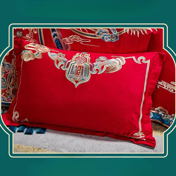 Satin Australian Cotton 200 Count Jacquard Wedding Four-piece Set Big Red High-end Luxury Wedding Multi-piece Set