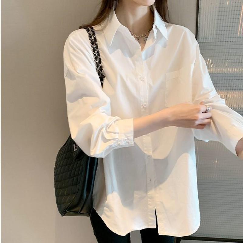 White Shirt Women Commuting Design Niche Top With Sweater Stacked Long-sleeved