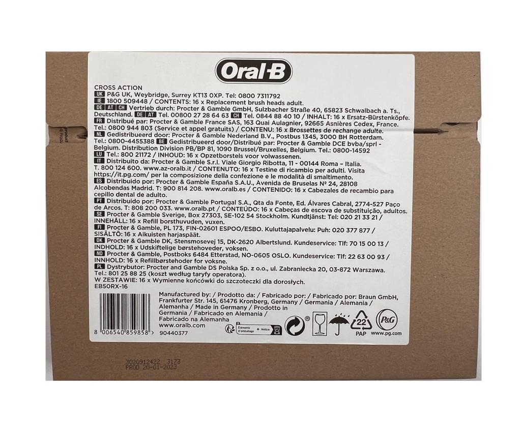 Brown Electric Toothbrush Replacement Brush PRO Brush CROSS ACTION 16 Pieces Oral-B Multi-Action EB50RX-16 [Product]