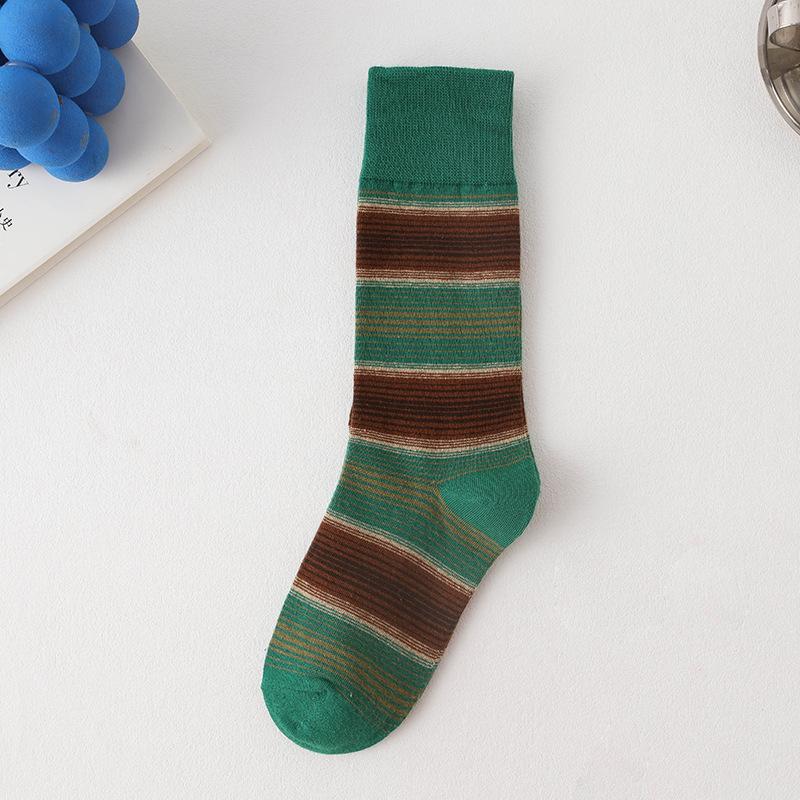 Ladies Spring and Autumn Color Assorted Striped College Wind Tube Cotton Socks