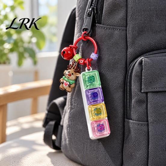 Trendy Bag Charm for Teenagers Christmas Mechanical Keyboard Fidget Keychain, Push Button Stress Relief Desktop Decompression Gadget Toy with Reindeer