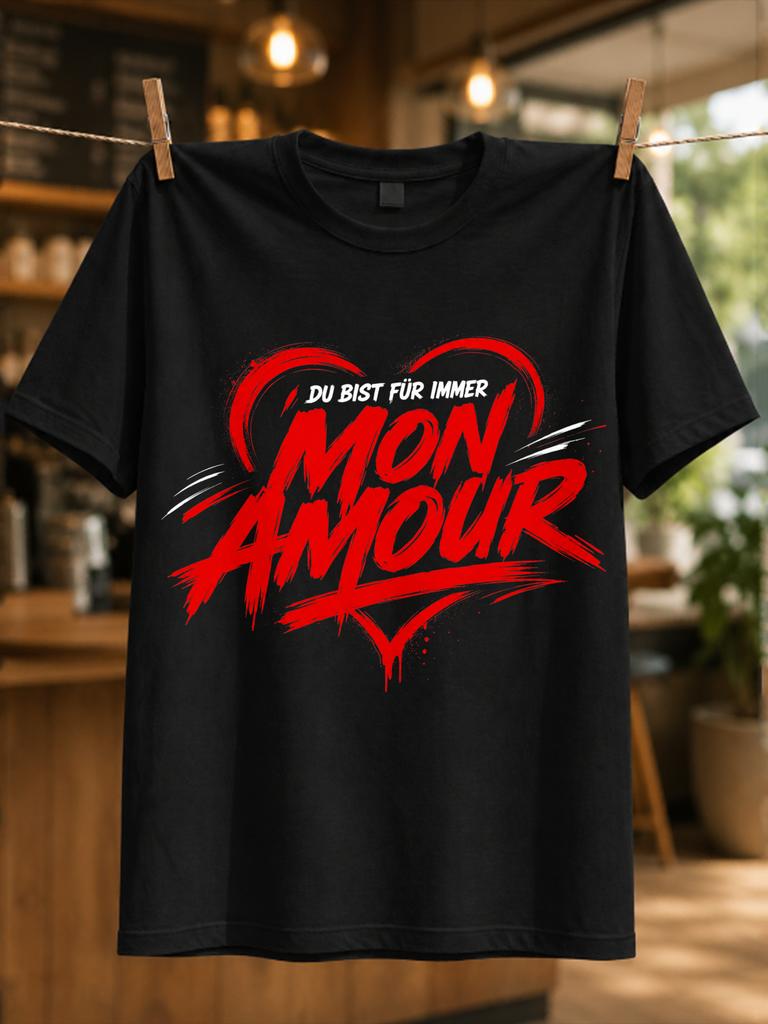 Gerunisex French Mon Amour Hand Painted Red Heart With Forever Love Quote Bold Rounisextic Brush Graphic Unisex All Tshirt