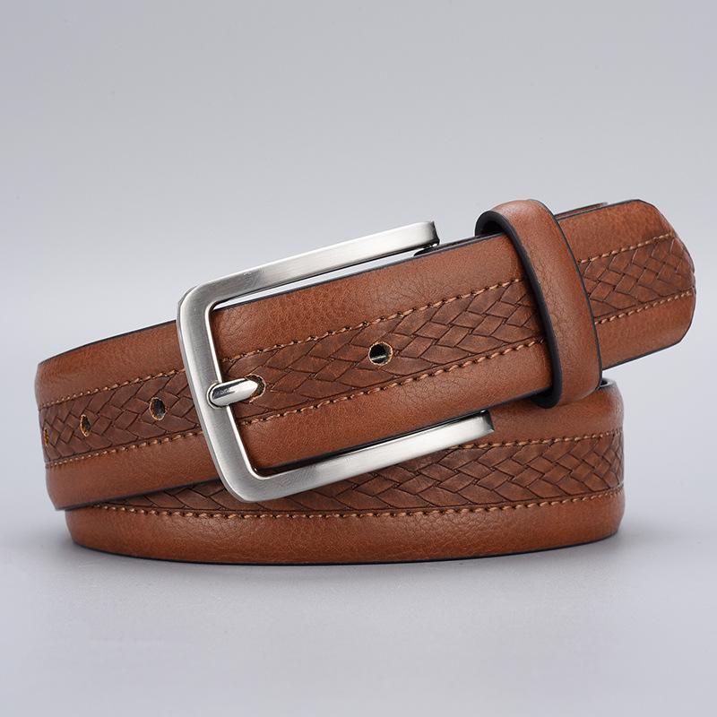 

Ремень с пряжкой для мужских брюк, перфорированный клетчатый деловой повседневный мужской ремень 125cm темно-коричневого