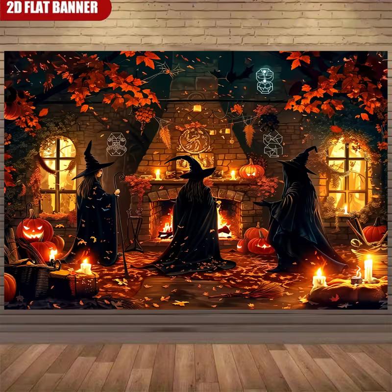 Spooky Witch Ritual Party Backdrop with Jack-o -Lanterns 47.2x31.5inch/120*80cm