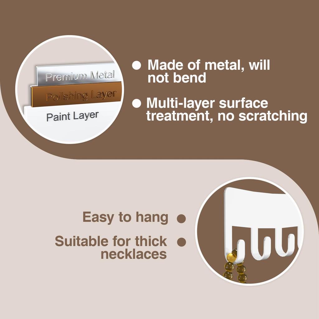 Wall Necklace Organizer Holder: Wall Mounted Jewelry Hanging Storage Necklaces Display Hanger White