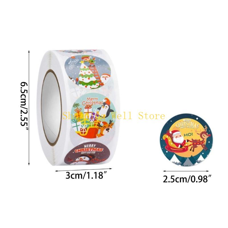 KX4B 500pcs/roll Merry Christmas Stickers Round Adhesive Christmas Theme Seal Labels