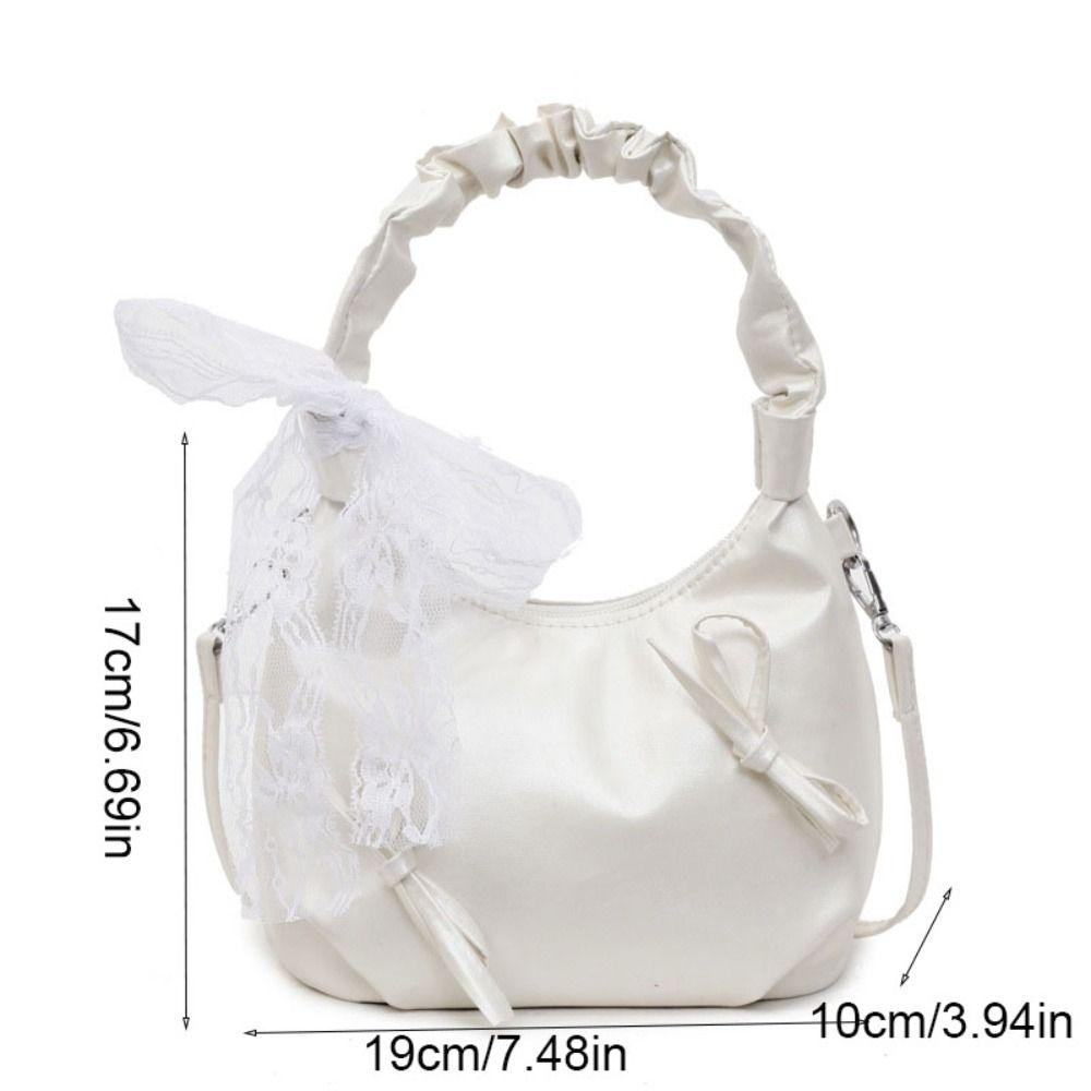 Pleated Evening Handbag Beige Underarm Bag Sweet Bow PU Shoulder Bag Travel