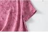Bawełniano-lniana koszulka z krótkim rękawem, luźna, z okrągłym dekoltem, letnia, plus size