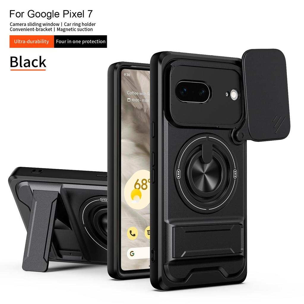 Slide Camera Cover for Google Pixel 7 Case With Built-in Ring Stand and Folding Stand