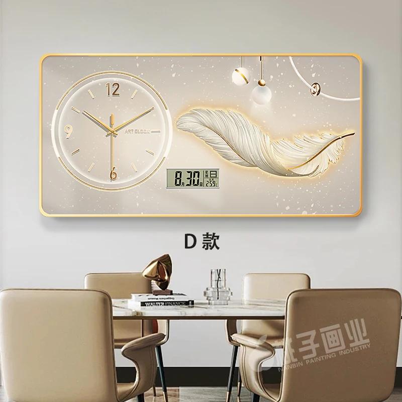 New perpetual calendar decorative painting light luxury feather wall clock living room hanging painting home electronic clock