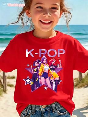 Kpop T-Shirt Casual Anime Character Print Short Sleeve Anime Clothes Soft Comfortable Kids Tee