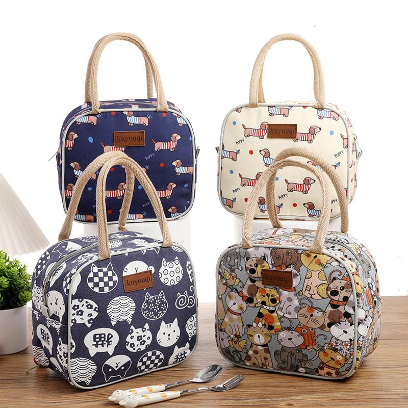 Canvas Lunch Bag Handheld Tote For Office Workers And Students With Zipper Closure
