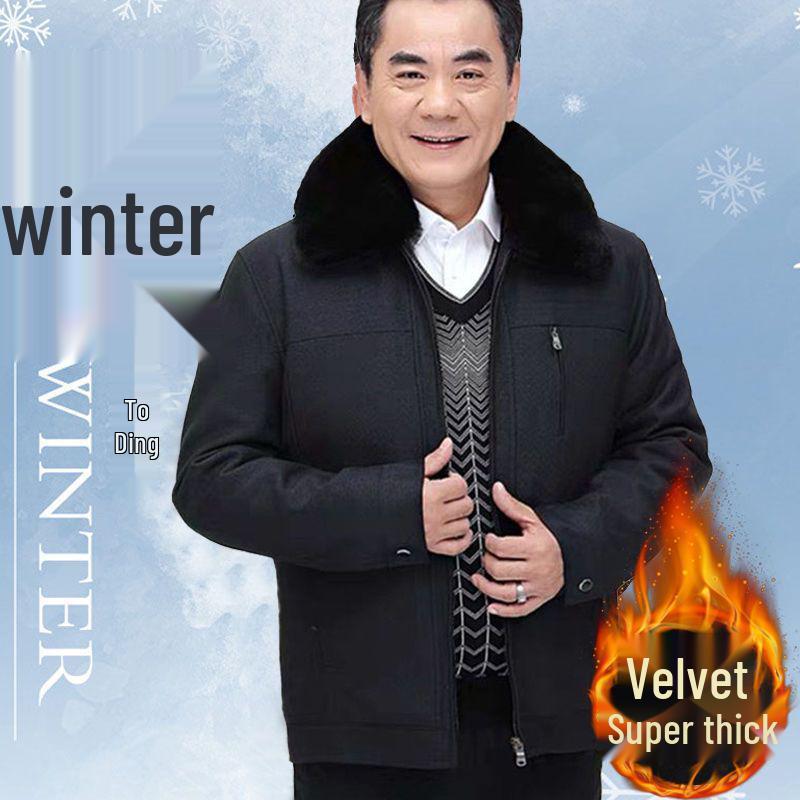 Mid-length Men's Winter Jacket: Warm, Thickened Cotton with Velvet, Genuine Product for Middle-aged and Elderly.