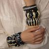 7 Styles Vintage Thick Resin Acrylic Bangles for Women Geometric Wide Chunky Elastic Bracelets Wood Bangle Metal Hand Jewelry