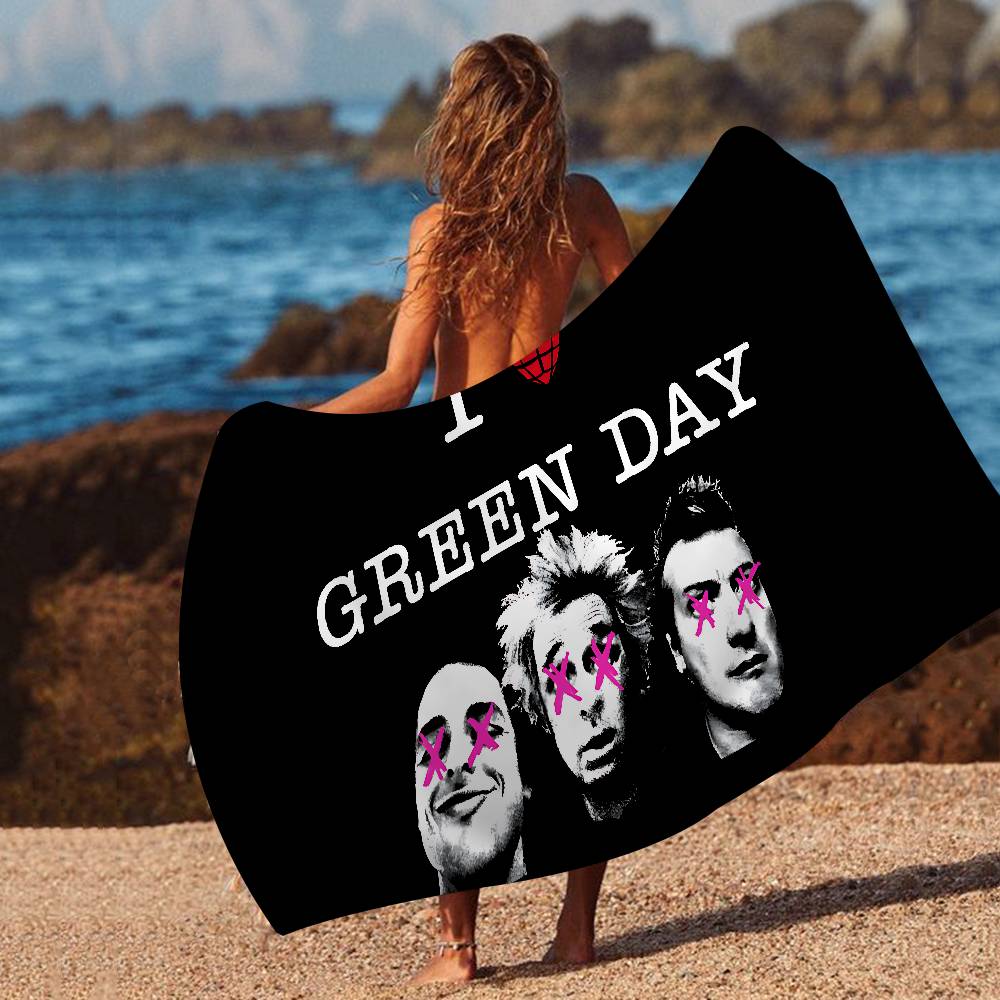 Green Day Music Rock Band Bath Towel Microfiber Soft Water Absorbing Breathable For Girl Kids Decorative Cartoon Beach Towel