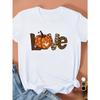 European Size Women'S T-Shirt-White Tee with Leopard Print 'L' & Pumpkin Accent - Breathable Everyday Casual Outfit - Soft Round Neck Short Sleeve Top