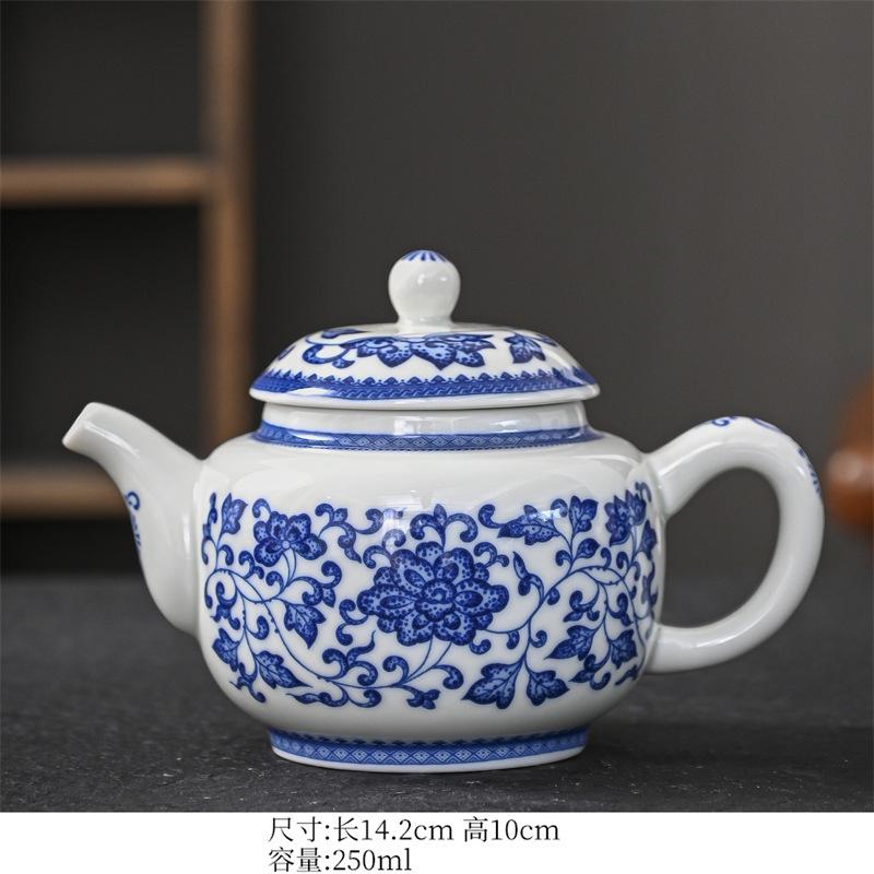 250ml Blue and White Porcelain Handmade Teapot Household Thousands of Miles Teapot Jingdezhen Pot Tea Making Kettle Teaset Gifts