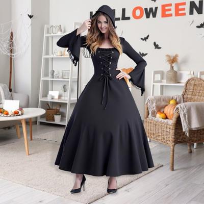 Robe de sorcière gothique à capuche pour femmes Robe médiévale victorienne vintage Halloween