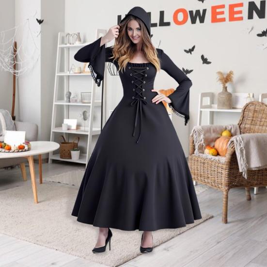 Women Gothic Hooded Witch Dress Vintage Medieval Victorian Dress Halloween
