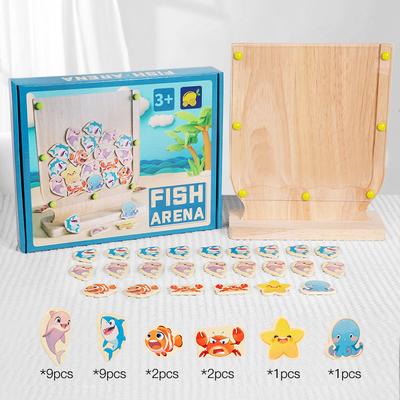 Pair of Battle Fish Arena Watch Games Children's Puzzle Early Education Parent-child Interactive Wooden Toys