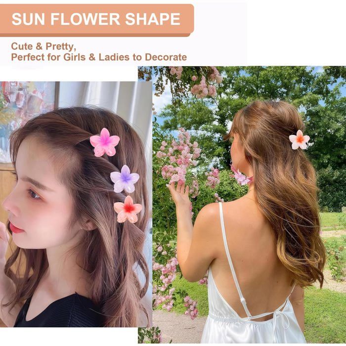 Hair Clips - Flower - 12 Pieces - Non-slip - 4 Cm - Multicolored