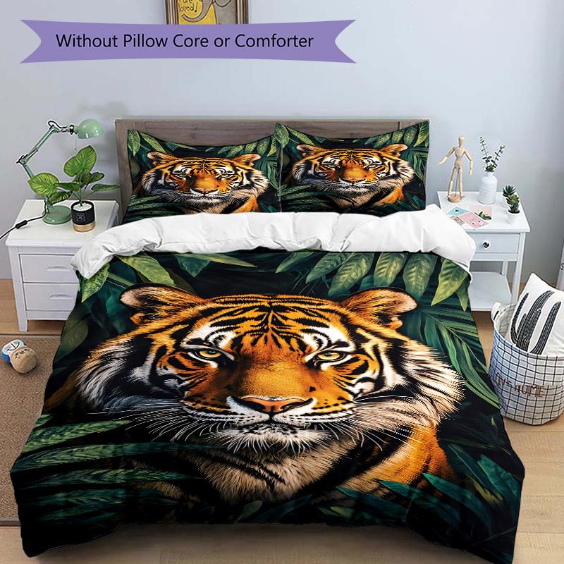 3pcs Tiger Print Duvet Cover Set - Machine Washable, Includes 1 Cover and 2 Pillowcases, No Core Included yy251013095