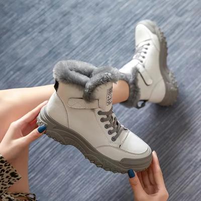 4.5cm Peluche Autunno Zeppa Caviglia Gomma Taglia Grande Suola Spessa Scarpe Stivaletti Pelle Vera di Mucca Donna Primavera Al Ginocchio Inverno