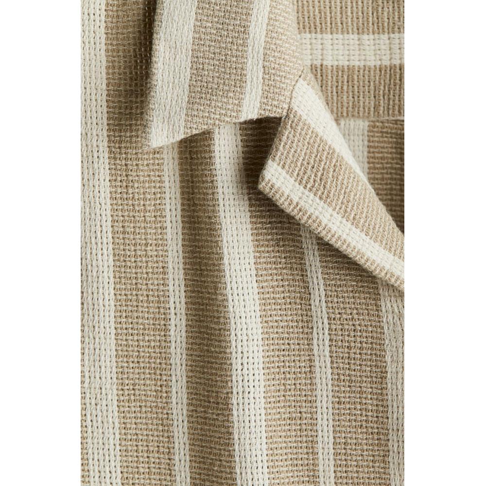 H M Textured caMp sHirt Regular Fit Beige Stripe