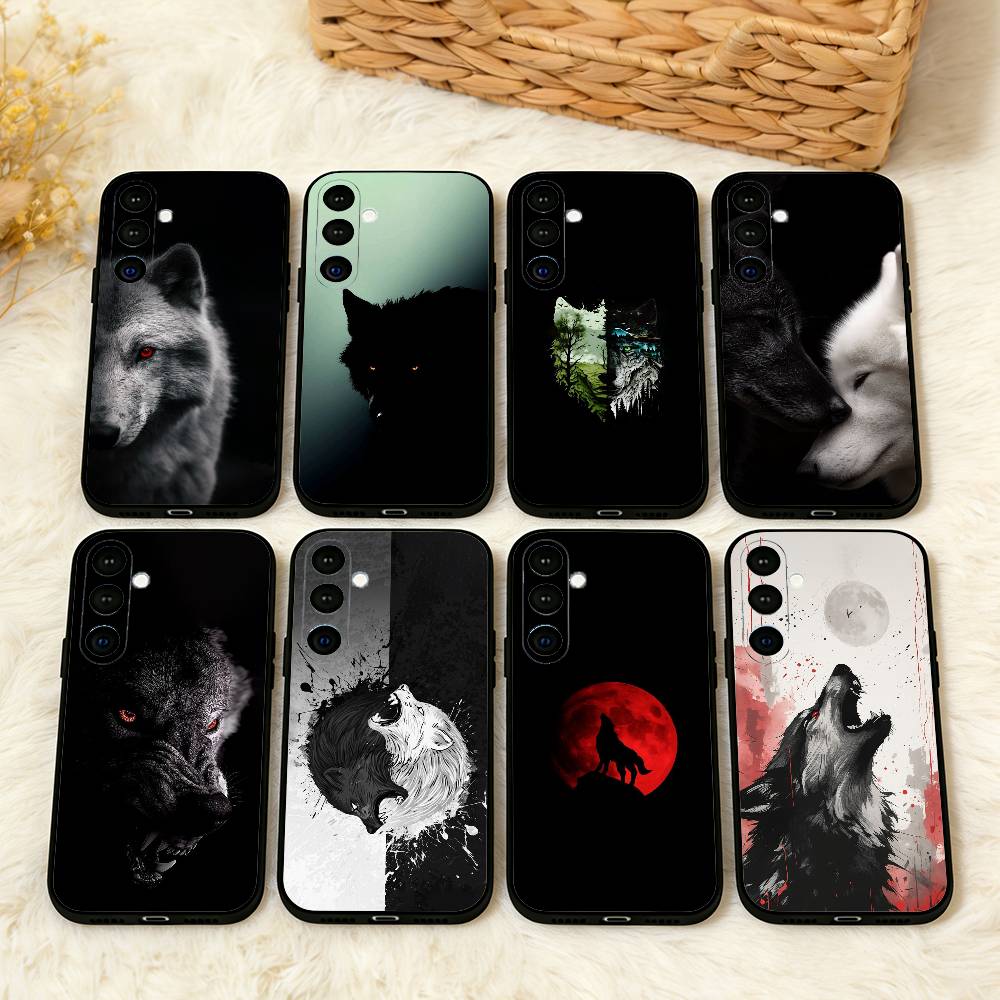 1pc Wolf Phone Case For Samsung A73,72,71,53,52,51,22,91,80, Soft Black Cover