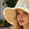 Yousheng Versatile Beach Hat, Lace Tie Straw Sun Hat with Windproof Flower Strap, Lightweight Breathable Summer Travel Hat