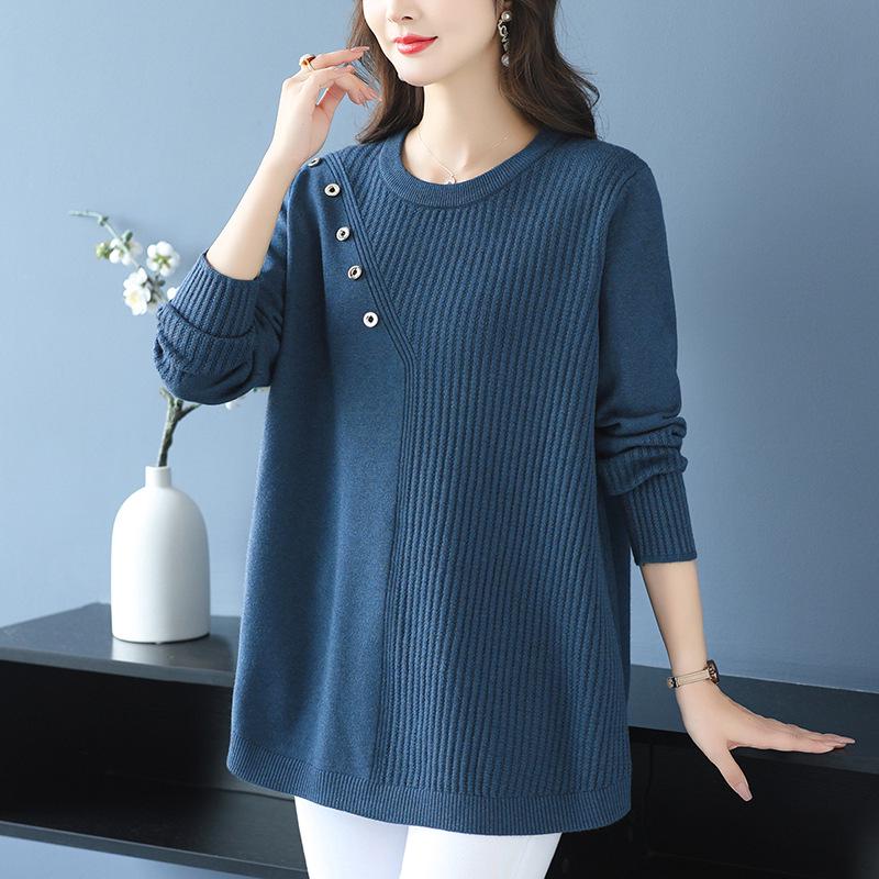 2025 A-line Plus Size Belly-Covering Knit Sweater: Autumn/Winter Fashionable Mid-Length Inner Wear for Moms