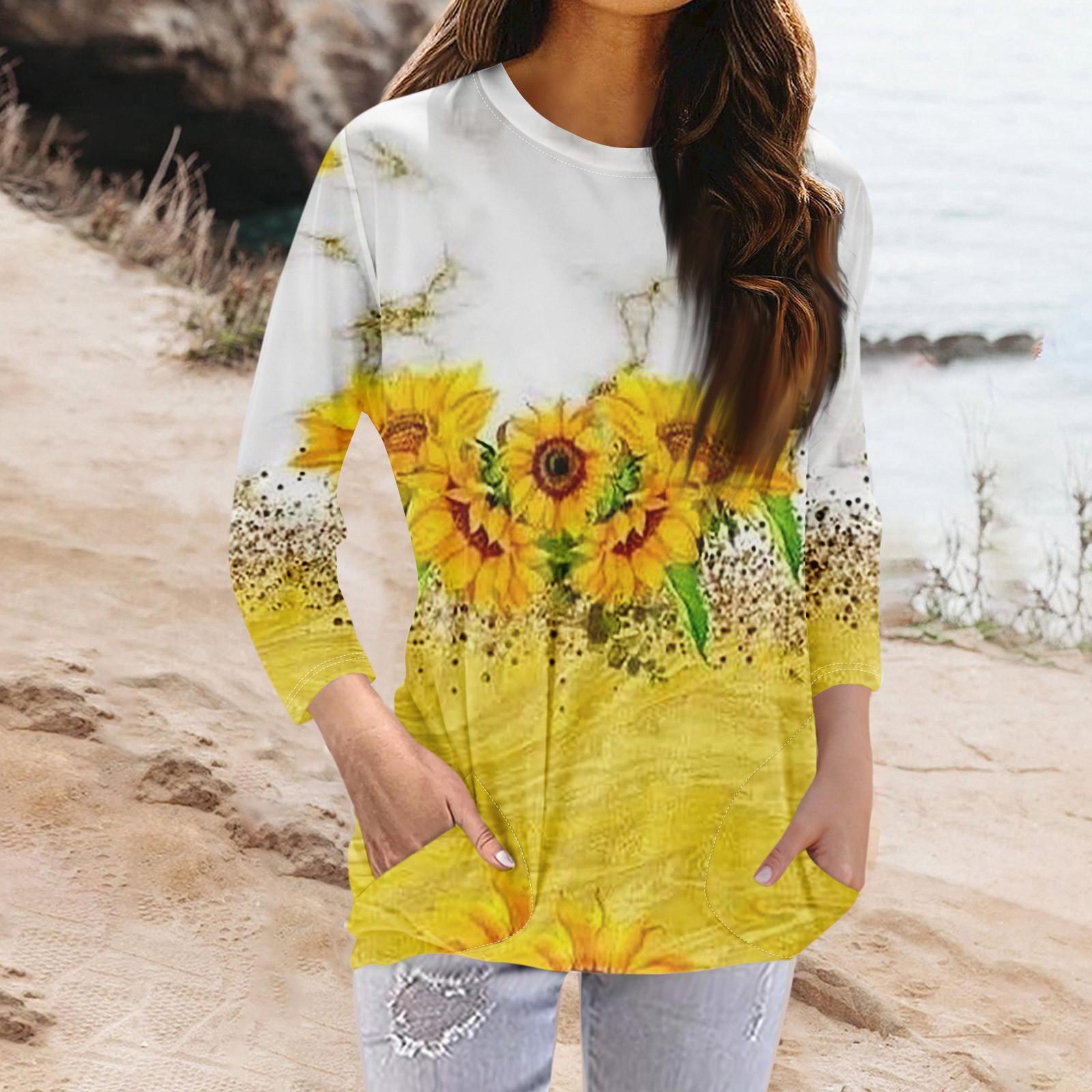 

Женская модная повседневная футболка с карманом и круглым вырезом с рукавами 3/4 и топом S жёлтый